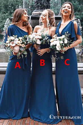 Mismatched Blue Long Cheap Chiffon Bridesmaid Dresses, TYP1759