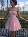 Pink A-Line Sweetheart Sleeveless Pleats Tulle Short Homecoming Dresses With Applique, HDS0093