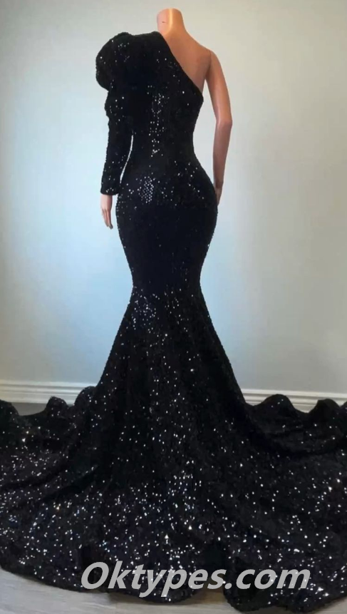 Elegant Two Pieces One Shoulder Long Sleeve Mermaid Prom Dress