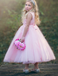 Round Neck Pink Tulle Flower Girl Dresses with Appliques&Beading, TYP1070