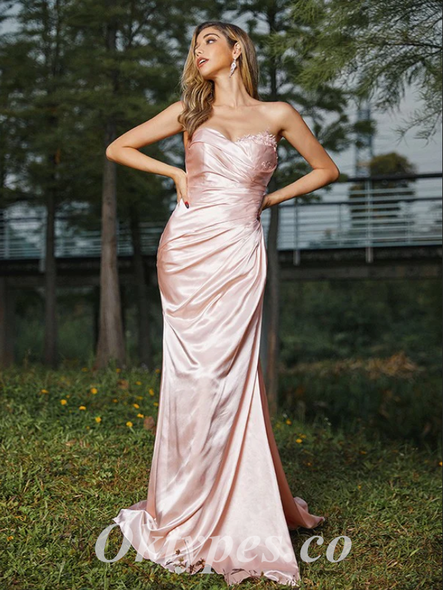 Sexy Satin Sweetheart Sleeveless Side Slit Mermaid Long Prom Dresses With Applique,PDS0561