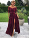 Charming Burgundy Off Shoulder Half Sleeves A-line Prom Dresses With Slit, TYP1643