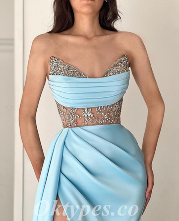 Sexy Sweetheart Satin Tulle Sleeveless Side Slit Mermaid Long Prom Dresses/Evening Dresses,PDS0479