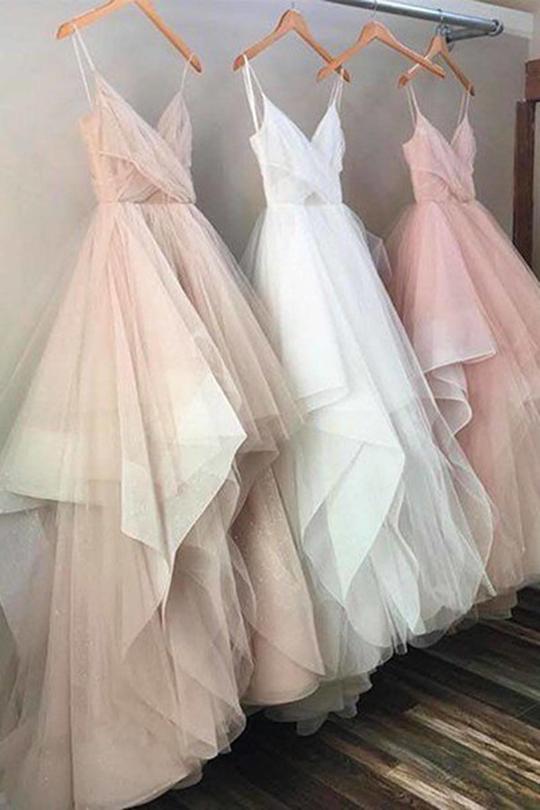 A-line Prom Dresses, Spaghetti Strap Tulle Prom Dresses, Cheap Prom Dresses, Charming Prom Dresses, TYP0217