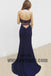 Navy Blue  Two Piece Prom Dresses, Grecian Prom Dresses With Beading, Backless Mermaid Prom Dresses, TYP0218