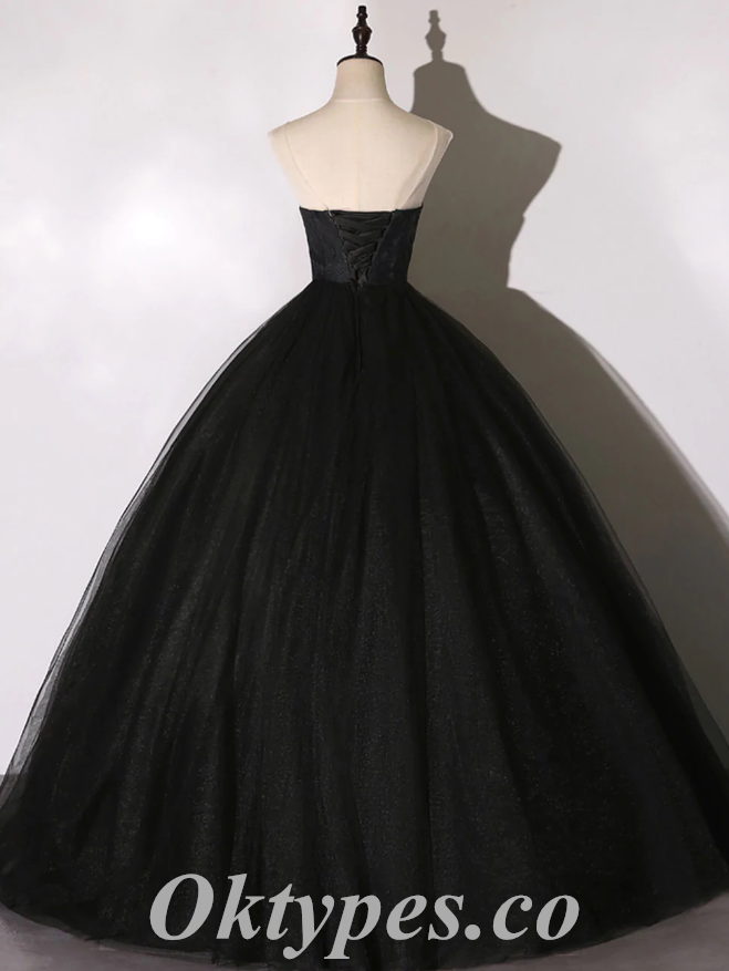 Gorgeous Black Lace And Tulle Sweetheart Sleeveless A-Line Long Prom Dresses/Ball Gown,PDS0637