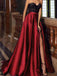 Black Lace Red Satin Strapless Side Slit A-line Prom Dresses,PDS0310