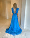 Sexy Chiffon Spaghetti Straps V-Neck Lace Up Back A-Line Long Prom Dresses, PDS0968
