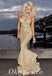 Sexy Gold Sequin Spaghetti Straps V-Neck Sleeveless Mermaid Long Prom Dresses,PDS0508