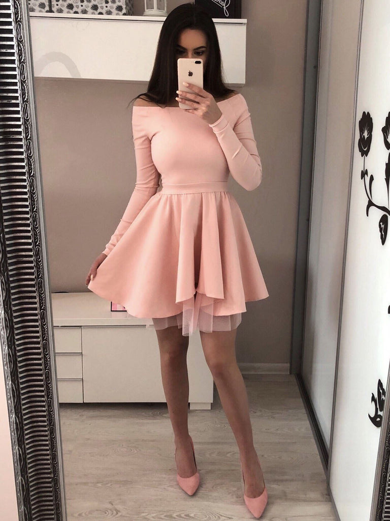 Two Pieces Long Sleeves See Through Cheap Homecoming Dresses Online, C –  Oktypes