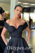 Sexy Satin And Sequin Off Shoulder V-Neck Side Slit A-Line Long Prom Dresses, PDS0907