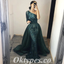 Elegant Tulle Sequin Lace One Shoulder Long sleeve Side Slit Mermaid Long Prom Dresses With Train, PDS0925