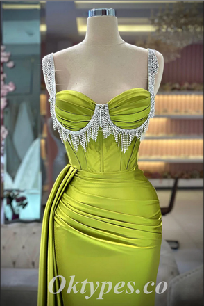 Sexy Satin Spaghetti Straps Sleeveless Mermaid Long Prom Dresses With Trailing,PDS0576