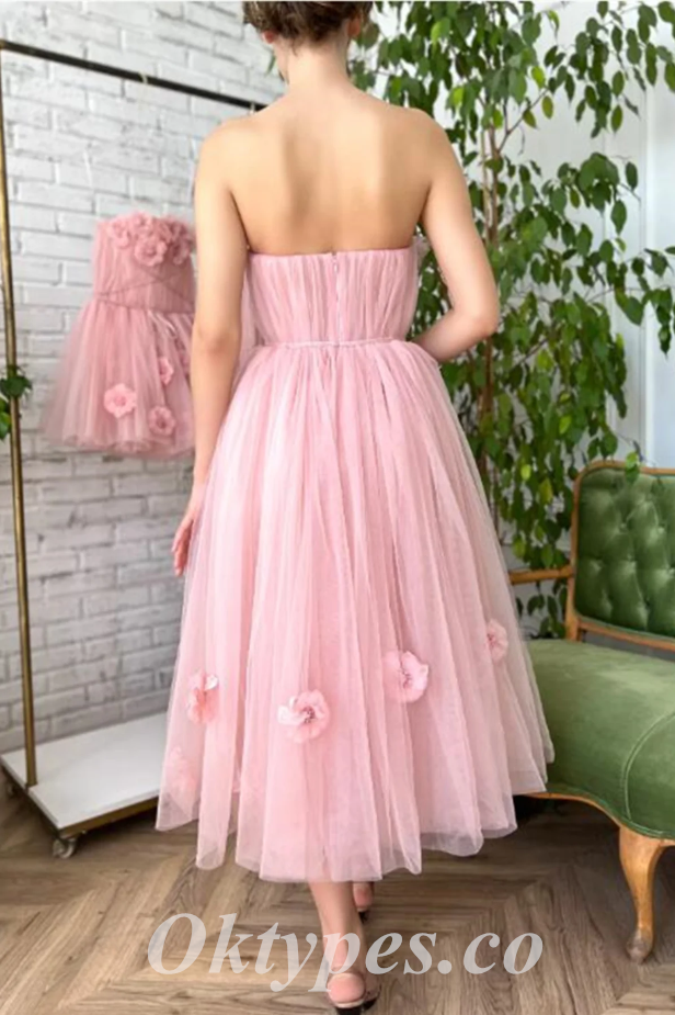 Elegant Pink Tulle Sweetheart Sleeveless A-Line Prom Dresses/Homecoming Dresses With Applique,PDS0491