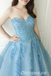 Elegant Blue Tulle Sweetheart Applique A-Line Long Prom Dresses,PDS0439