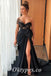 Elegant Black Tulle And Satin One Shoulder Sleeveless Side Slit Mermaid Long Prom Dresses,PDS0726