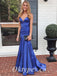 Sexy Royal Blue Soft Satin Spaghetti Straps V-Neck Sleeveless Mermaid Long Prom Dresses,PDS0751