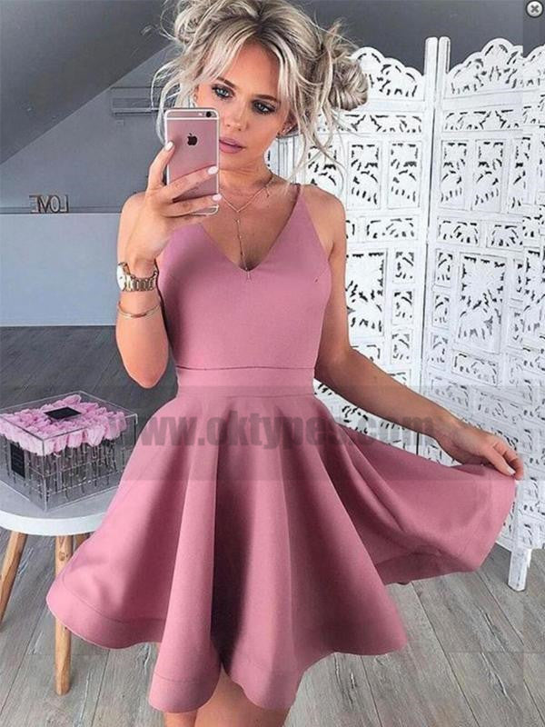 Spaghetti Straps Pink Cheap 2018 Homecoming Dresses Under 100, TYP0824