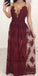 Burgundy Spaghetti Strap Tulle Lace A-line Occasion Party Prom Dresses, TYP1447