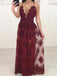 Burgundy Spaghetti Strap Tulle Lace A-line Occasion Party Prom Dresses, TYP1447
