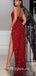 Sexy Sequin Sweetheart V-Neck Side Slit Mermaid Long Prom Dresses , PDS0880