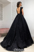 Black Shiny Tulle Spaghetti Straps V-Neck Backless A-Line Long Prom Dresses,PDS0432