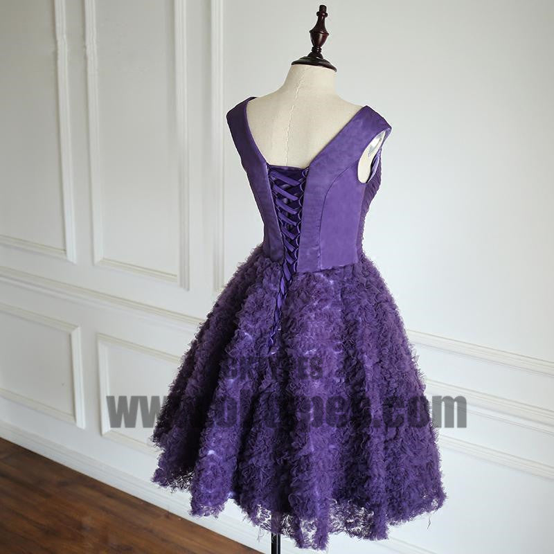Purple V-neck Tulle Homecoming Dresses, Special Design For 2017 Homecoming, TYP0511