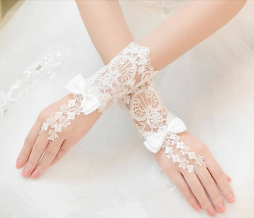 Bridal Gloves, French Lace Gloves, Floral Rhinestone Bridal Gloves, Lo –  Oktypes