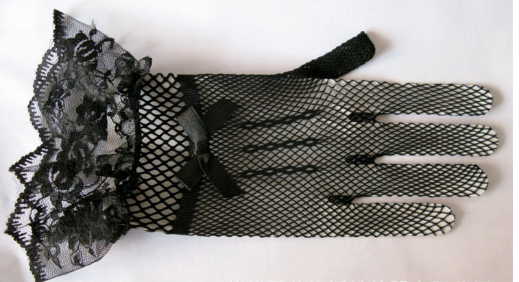 Black Wedding Gloves, Short Gloves, Lace Gloves With Bow, Lovey Gloves, TYP0562