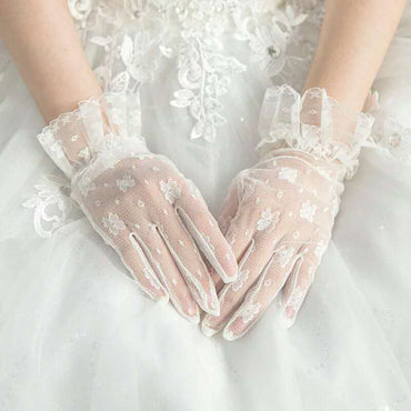 Bridal Gloves, French Lace Gloves, Floral Rhinestone Bridal Gloves