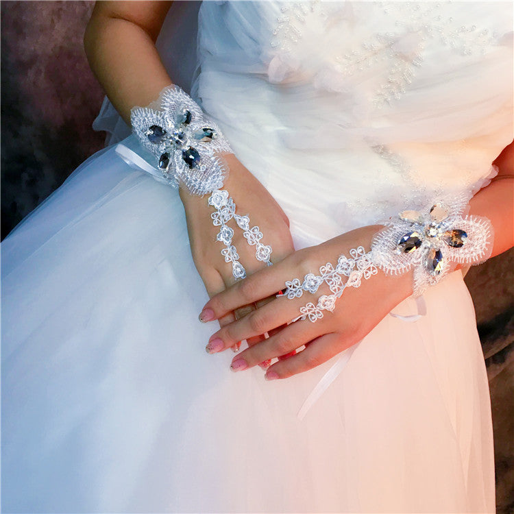 Short Fingerless Rhinestone Lace Wedding Gloves, Pretty Wedding Gloves, TYP0633