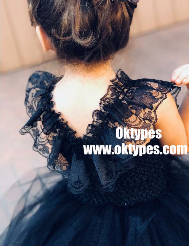 Ball Gown Navy Blue Tulle Flower Girl Dress with Ruffles, TYP0946
