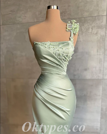 Sexy Satin One Shoulder Sleeveless Mermaid Long Prom Dresses,PDS0715