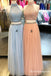 High Neck Peach Two Piece Long Cheap Prom Dresses with Beading, TYP1811