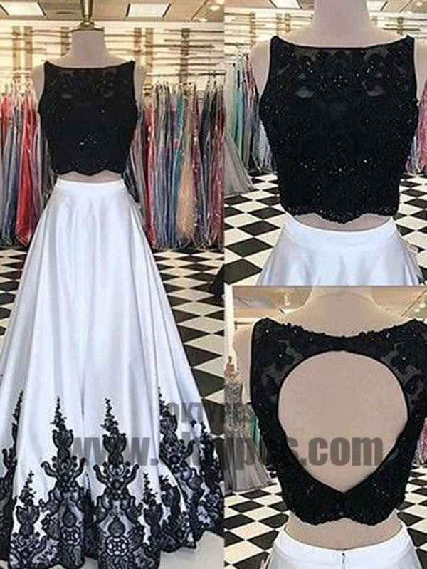 2021 Two Piece Lace Prom Dress White Cheap Long Prom Dress, Charming Prom Dresses, TYP0372