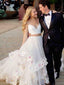 Two Piece Spaghetti Strap V-neck Cheap Ivory Tulle  Wedding Dresses, TYP1483