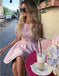 Pretty Bateau Short Blush Pink Satin Homecoming Party Dresses with Appliques, TYP1088