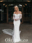 Shiny Elegant Off Shoulder Long Sleeve Mermaid Long Wedding Dresses,WDS0133