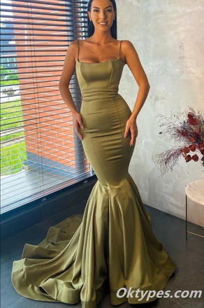 Spaghetti Straps Square Neckline Sleeveless Mermaid Long Prom Dresses,PDS0337
