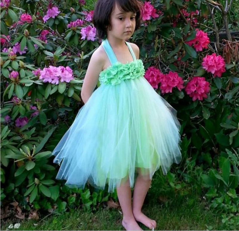 A-Line Halter Backless Mint Green Flower Girl Dresses with Flowers, TYP1328