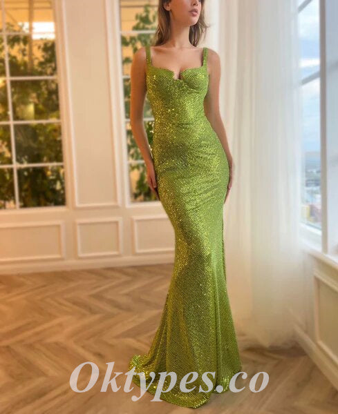 Sexy Sequin Spaghetti Straps Sleeveless Mermaid Long Prom Dresses,PDS0758