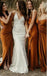 Mismatched Satin Spaghetti Straps Beautiful Bridesmaid Dresses With Slit , BDS0180