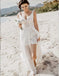 White V-Neck Detachable Train Sequined Long Beach Wedding Dresses, TYP0976