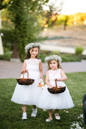 Pretty A-line Tea-length Lace and Tulle Flower Girl Dresses, TYP1049