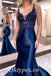 Elegant Satin Spaghetti Straps V-Neck Sleeveless Mermaid Long Prom Dresses With Beading, PDS0844