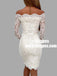 Sheath Off-the-Shoulder Long Sleeves Short Ivory Lace Homecoming Dresses, TYP0884
