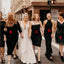 Mismatched Black Satin Zipper Bridesmaid Dresses , BDS0177
