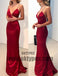 Red Long Floor Length Satin Prom Dresses, Spaghetti Strap Prom Dresses, Sexy Backless Prom Dresses With Little Beading, TYP0262