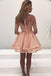 A-Line Bateau Plush Pink Long Sleeve Tulle Homecoming Dresses with Appliques, TYP1081