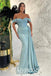 Elegant Sequin And Satin Off Shoulder Sleeveless Mermaid Long Prom Dresses With Trailing,PDS0776
